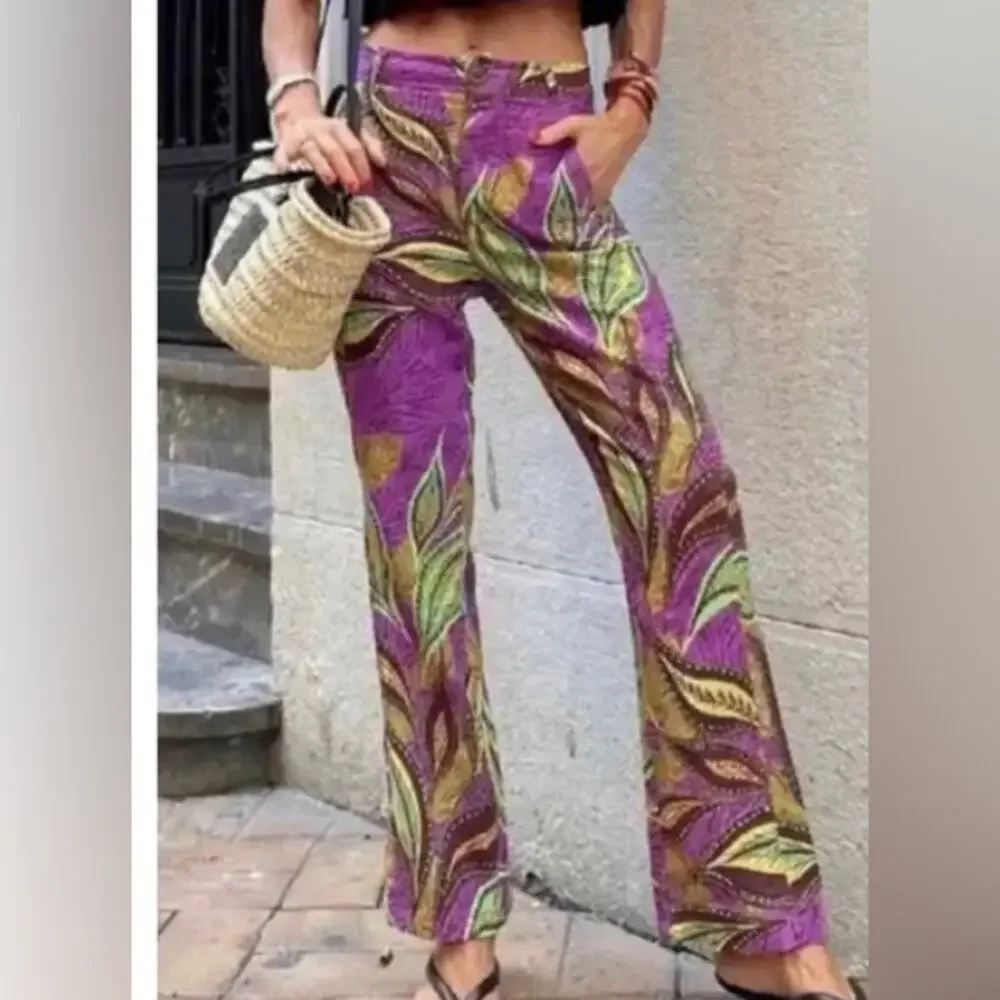NWOT Zara purple floral linen pants